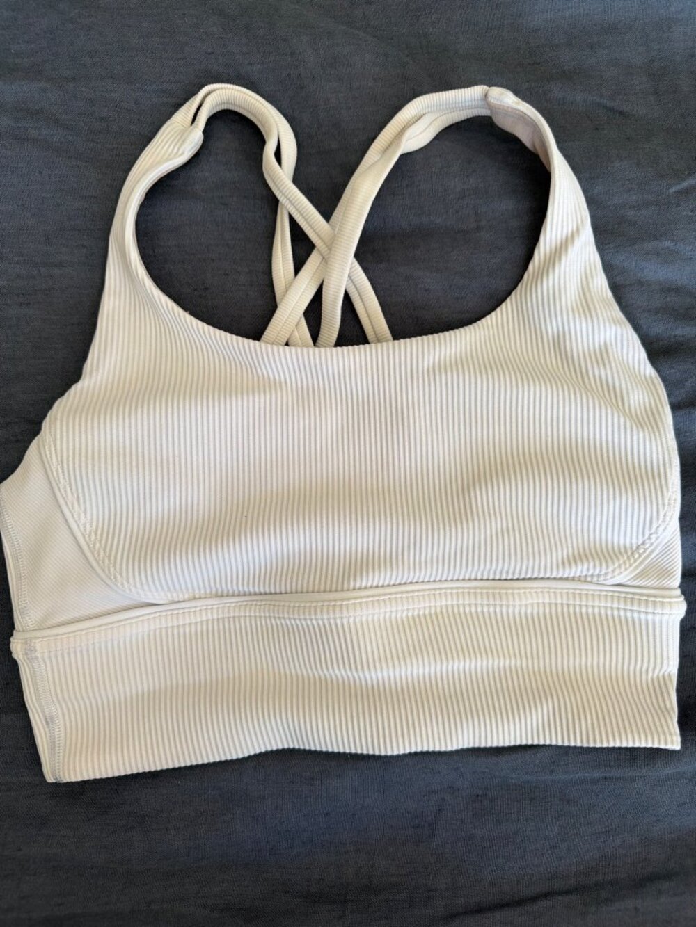 **Lululemon Ivory Ribbed Longline Cross Back Sports Bra Size 4**